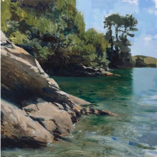 Cornwall Cove in the Afternoon by Jon Doran | Oil on panel Landscape with rocky shore and water For Sale