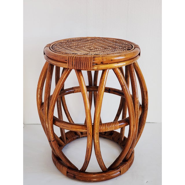 1960s Vintage Bamboo & Rattan Drum Stool For Sale - Image 5 of 11