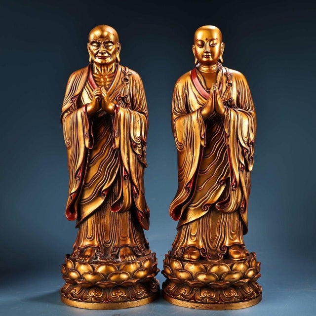 Late 20th Century Set of 3 Gilt Bronze Figures of Shakyamuni Buddha and Disciples For Sale - Image 4 of 9
