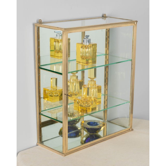 Brass French Art Deco Brass Wall Vitrine For Sale - Image 8 of 9