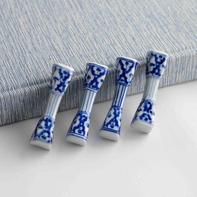 Vintage Blue & White Porcelain Chopstick Rests - Set of 4 For Sale - Image 4 of 10