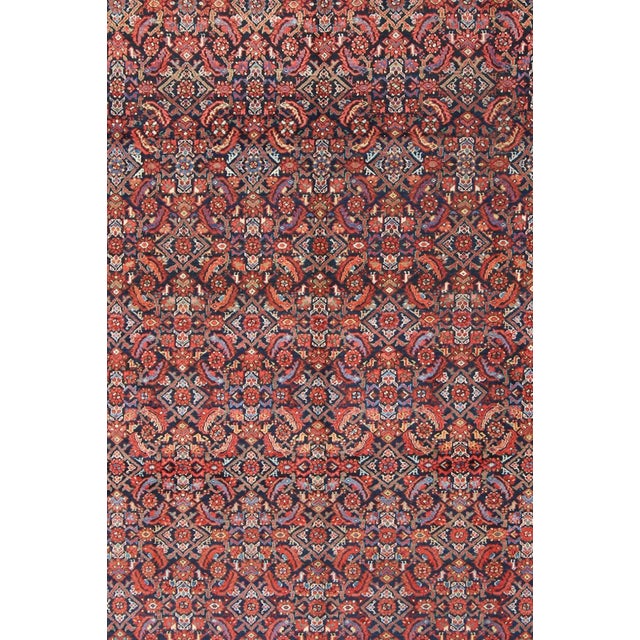 1910s Multi Color Antique Persian Malayer Rug With All Over Herati Design in Black & Shades of Blue For Sale - Image 5 of 9