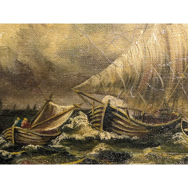 Boats During Tempest, 19th-20th Century, Oil on Canvas For Sale - Image 4 of 6