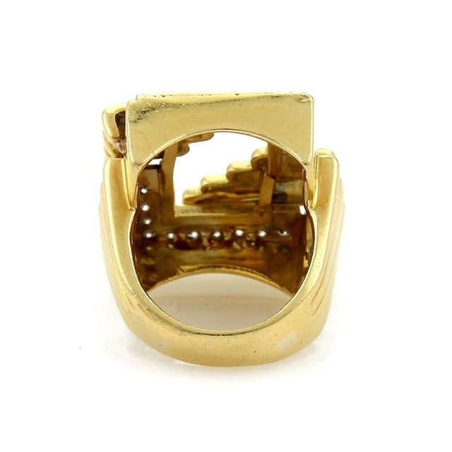 Mid 20th Century Diamond 18k Yellow Gold Rectangular Shape Open Top Ring Size 6.5 For Sale - Image 4 of 5