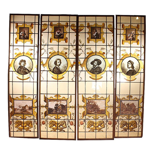 Flemish Renaissance Stained Glasses, Set of 4 For Sale