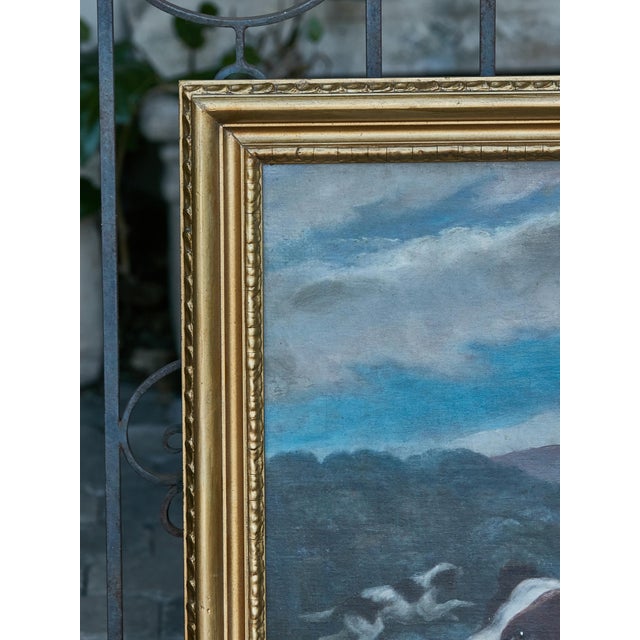 Wood English 18th Century Oil on Canvas Hunting Dog Painting in Carved Giltwood Frame For Sale - Image 7 of 12