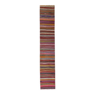 Vintage Striped Turkish Kilim Rug Runner 1'12'' X 11' For Sale
