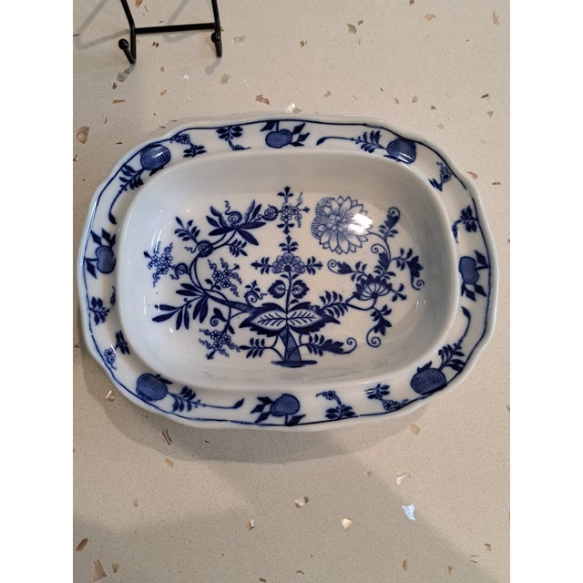 Set of 2 vegetable dishes in blue and white Styled after Meissen's Blue Onion pattern