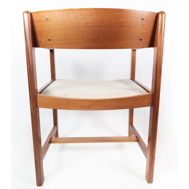 Danish Mahogany and Light Fabric Armchair from Søborg, 1960s For Sale - Image 6 of 12