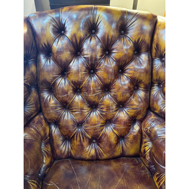 Vintage Chesterfield Style Leather Wingback Chair For Sale - Image 4 of 11