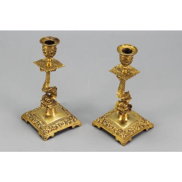 French Bronze Candlesticks with Dolphin Figures, Set of 2 For Sale - Image 10 of 18