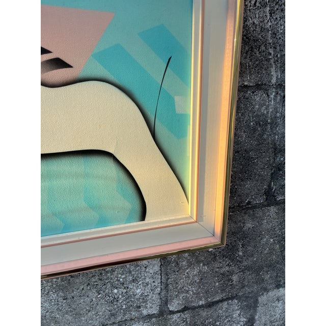 Post Modern Oil Painting in the Patrick Nagel Style, Framed and Signed by the Artist. Circa 1980s. For Sale - Image 11 of 15