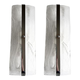 Contemporary Rectangular Venied-White "Alabastro" Murano Glass Chromed Wall Sconce - A Pair For Sale