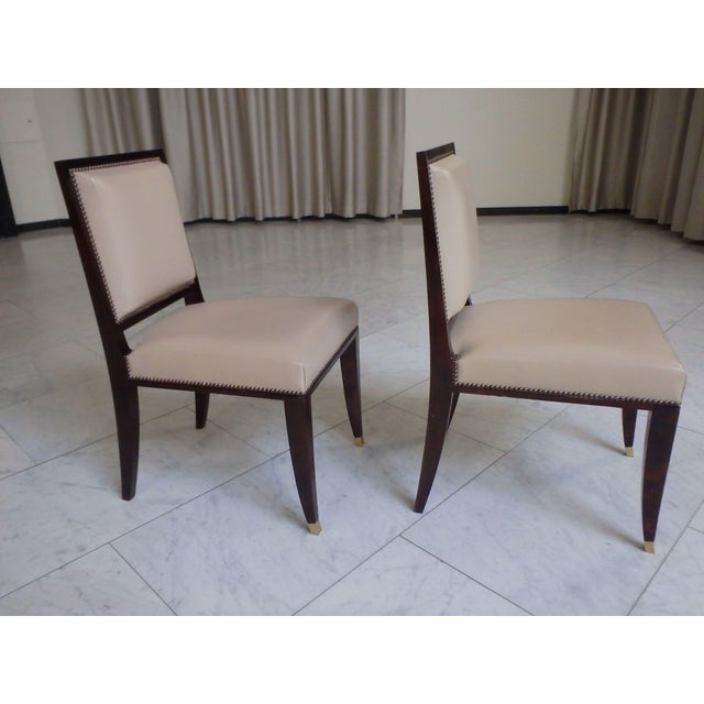 Beige Leather Side Chairs with Brass from the Hotel Baur Au Lac Zurich, 1980, Set of 2 For Sale - Image 6 of 18