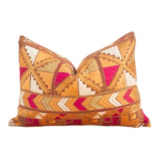 Vivid Orange Silk Phulkari Pillow For Sale