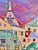 A vibrant Paris skyline glows beneath a dramatic dreamy dusk sky, where colorful rooftops and the Eiffel Tower create a...