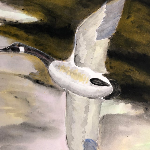 American Original Vintage Watercolor Painting Flying Goose 1980’s For Sale - Image 3 of 5