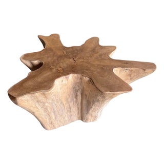 Sculptural Solid Teak Wood Sofa Table With Natural Grain & Bleached Finish For Sale