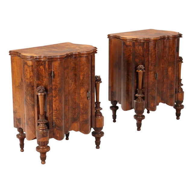 Antique 20th Century Art Deco Bedside Table in Walnut Burl, Italy For Sale