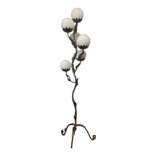 French Gilt Wrought Iron Floor Lamp, 1950s For Sale