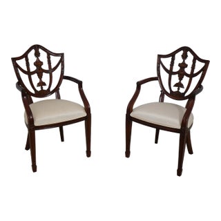 Pair Maitland Smith Mahogany Shield Armchairs For Sale