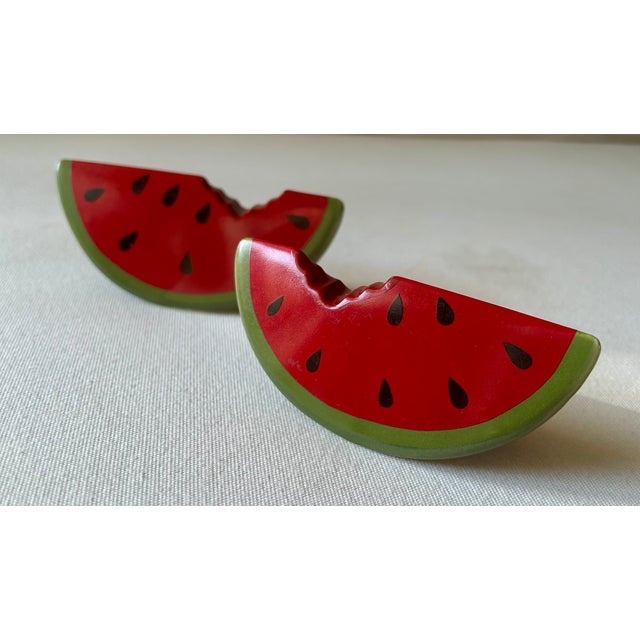 Red Trompe-l'Oeil Americana Ceramic Watermelon Salt and Pepper Shakers- A Pair For Sale - Image 8 of 9