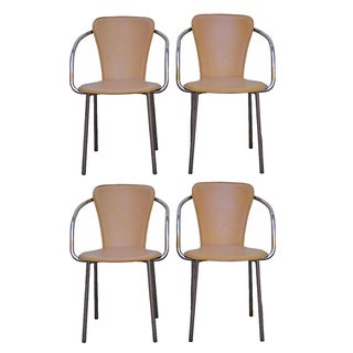 Italian Chrome & Leather Dining Chairs - Set of 4 For Sale