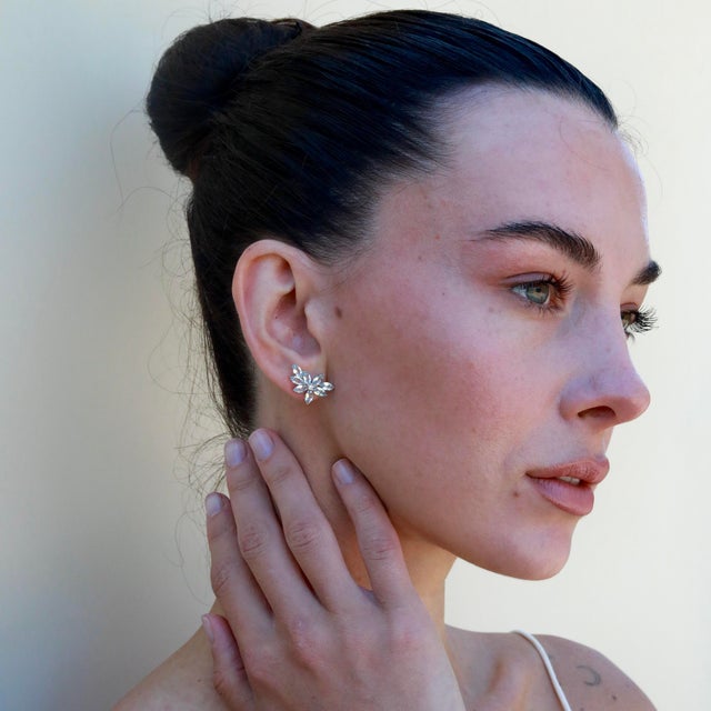 Nina Zhou Aquamarine Diamond Cluster Earrings in 14k Gold - a Pair For Sale - Image 10 of 14