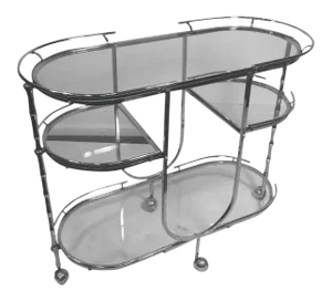 Modernist Nickeled Bronze Triple Tier Bamboo Bar Cart