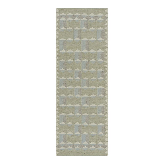 Rug & Kilim’s Scandinavian Style Rug in Beige, White and Blue Geometric Patterns For Sale
