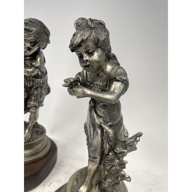 Statues of Children Playing, 1920s, Metal, Set of 2 For Sale - Image 13 of 16
