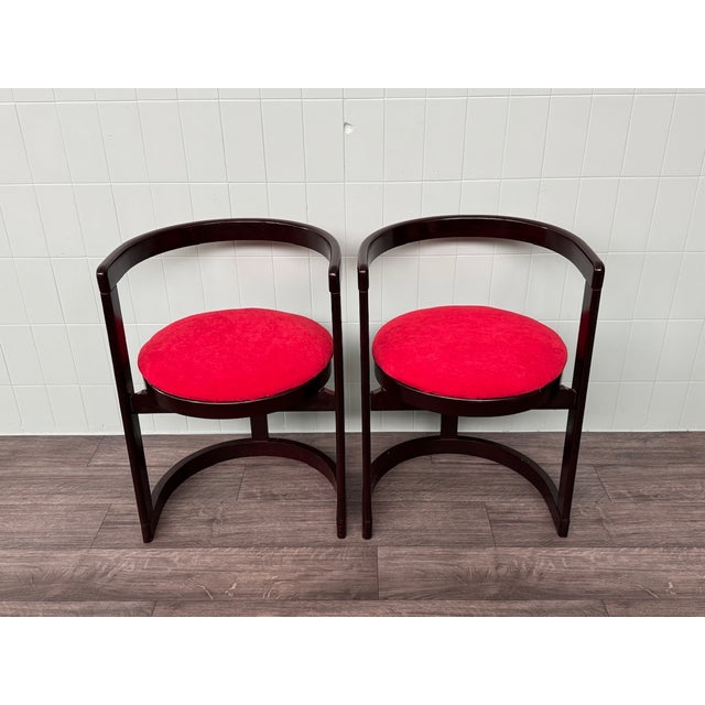 Wood Vintage Italian Chairs in Curved Wood and Round Seat, 1970s, Set of 2 For Sale - Image 7 of 13