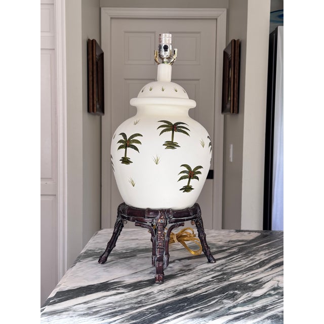 Vintage Ginger Jar Palm Tree Motif Table Lamp For Sale - Image 17 of 18