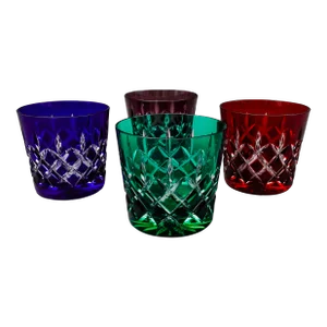 Late 20th Century Ajka Arabella Multicolor Cut to Clear Crystal Old Fashioned Tumbler Glasses- Set of 4