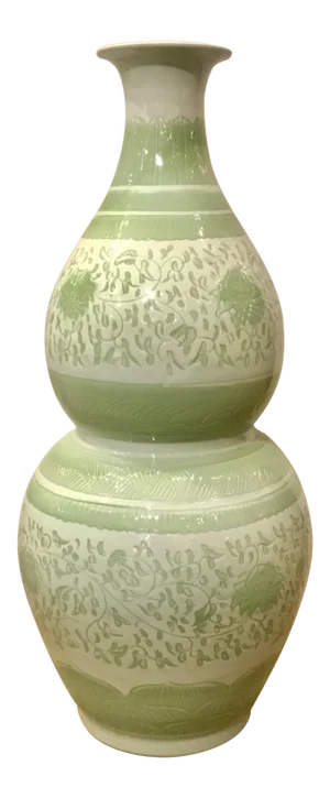 Grande Celadon Glaze Porcelain Gourd Vase