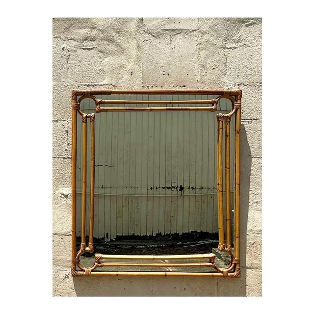 Coastal Vintage Coastal Four Corners Rattan Mirror For Sale - Image 3 of 8
