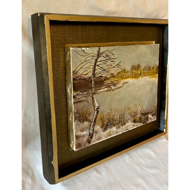Realism Vintage Original Landscape Winter Frozen Lake Oil on Canvas Signed by the Artist For Sale - Image 3 of 8