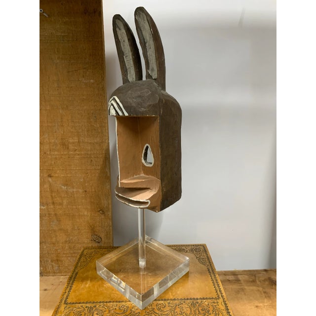 Vintage African Dogon Rabbit Mask from Mali on Acrylic Stand