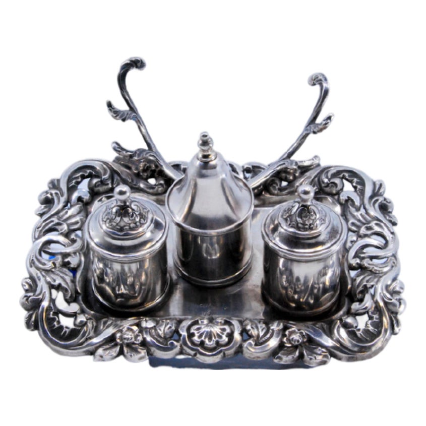 Inkwell in Cut Silver with Reliefs and Applications | Chairish