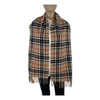 Burberry Light Brown Plaid 100% Wool Scarf For Sale