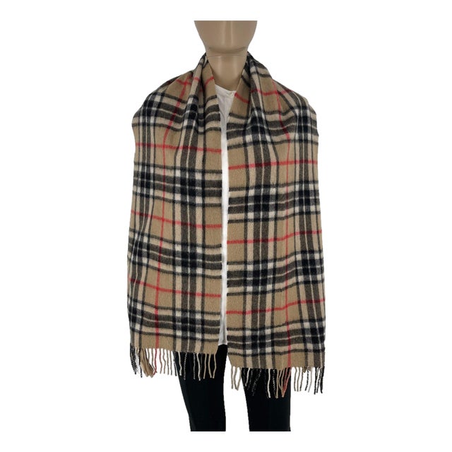 Burberry Light Brown Plaid 100% Wool Scarf For Sale