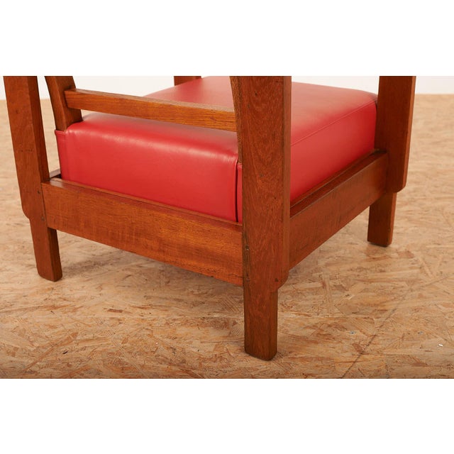 Armchair in Wood Frame & Red Artificial Leather, Cape Town For Sale - Image 3 of 11