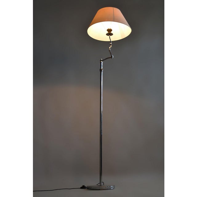 Czech Bauhaus Floor Lamp in Chrome-Plated Steel with Textile Lampshade, 1920s For Sale - Image 9 of 10