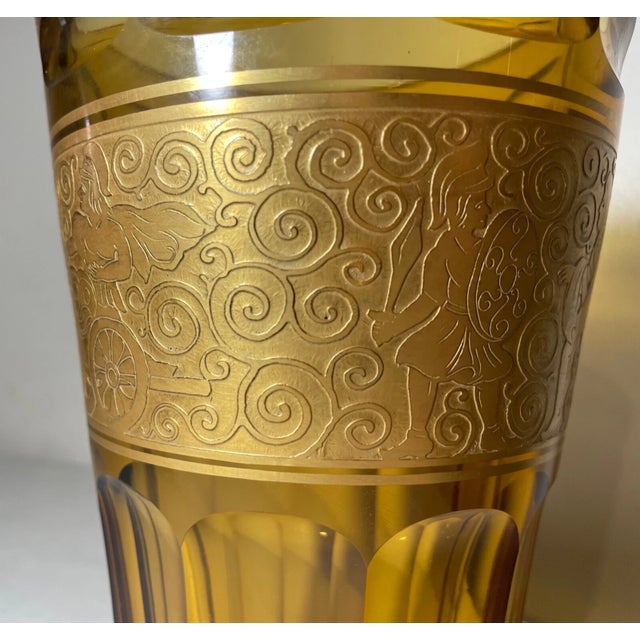 High Quality Antique Ornate Moser Karlsbad Orange Amber Brass Crystal Glass Vase For Sale In New York - Image 6 of 14