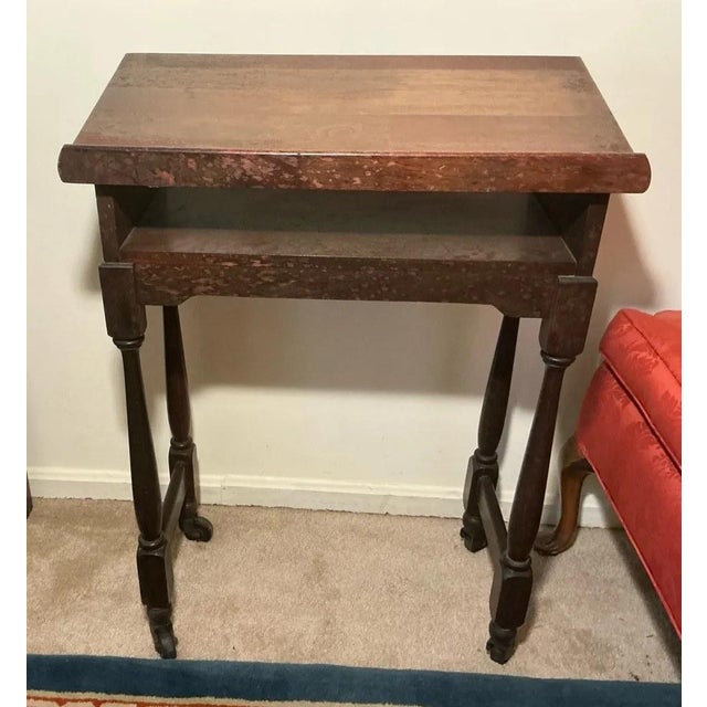 Wood Antique Wood Dictionary Stand With Webster's New International Dictionary For Sale - Image 7 of 12