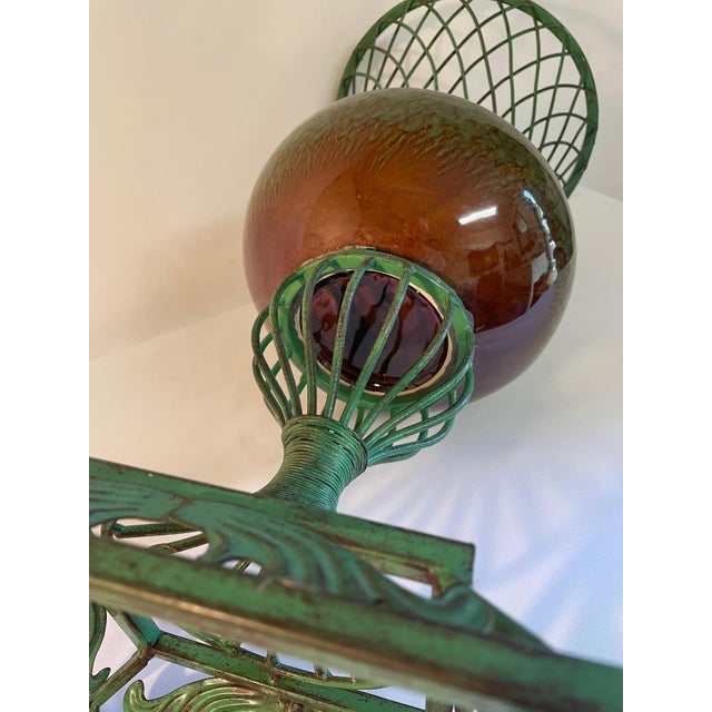 Vintage 1980s Wrought Iron and Ceramic Decorative Urn Planter Cachepot For Sale - Image 9 of 17