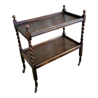Barley Twist Bar Cart, Trolly England Circa 1930 Oak For Sale