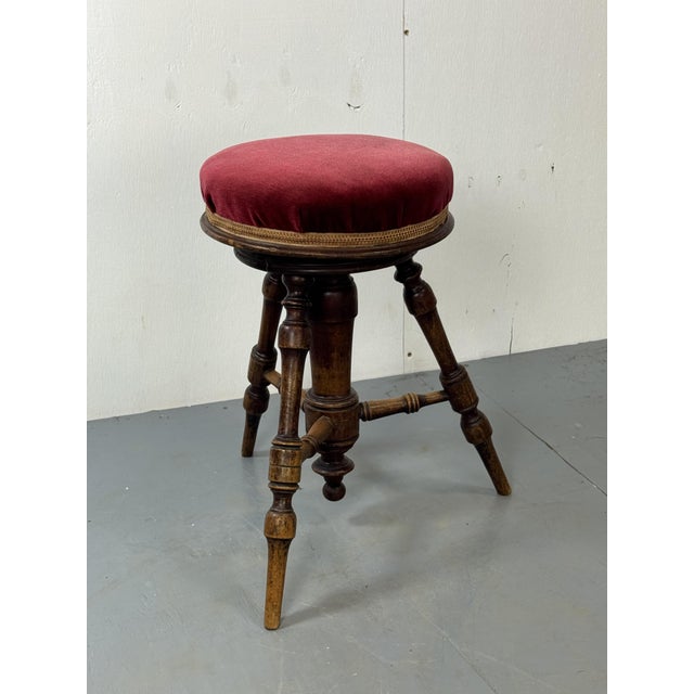 Metal Antique Victorian Adjustable Stool in Walnut, 1900s For Sale - Image 7 of 7