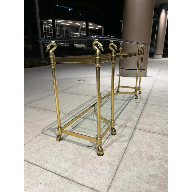 Mid-Century Modern Brass Swan Console Sofa Table Manner of Jansen For Sale - Image 12 of 13