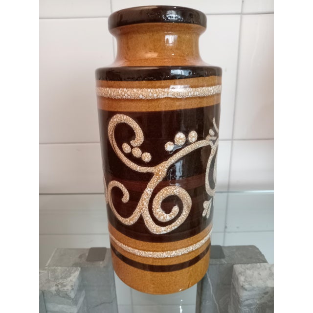 Vase with Flower Decoration from Scheurich Keramik, 1970s, in Flawless conditions. Designed 1970 to 1979 This piece has an...